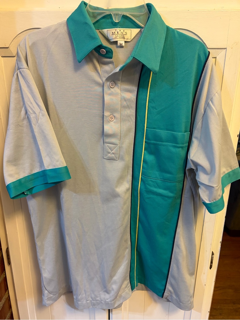 VTG 80s Men’s Store By Sears Shirt Short Sleeve Pocket Color Block Teal Sz M